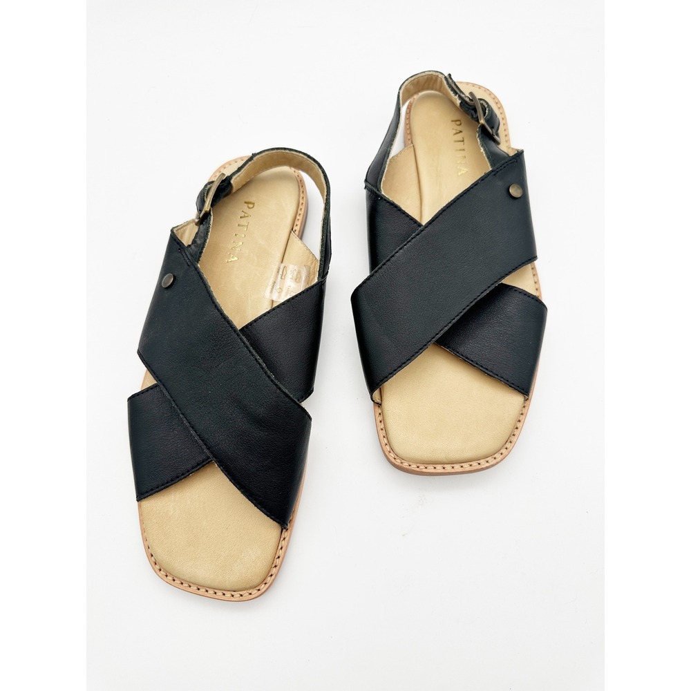 Patina by Portland Leather Goods Black Leather Cross Strap Sandals Size 8